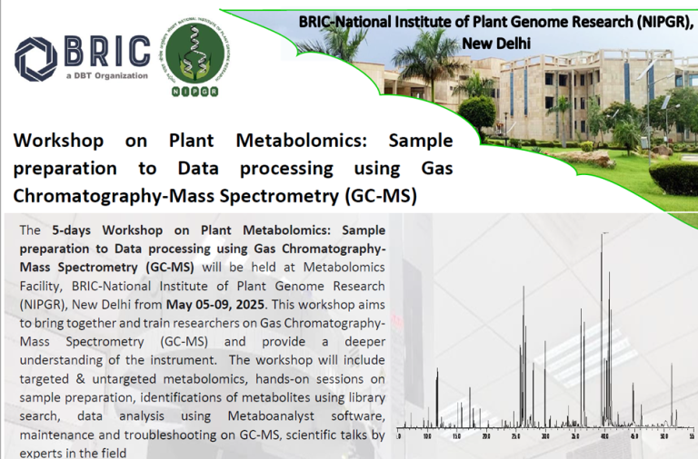 Workshop on Plant Metabolomics:Sample preparation to Data processing using Gas Chromatography-Mass Spectrometry(GC-MS)